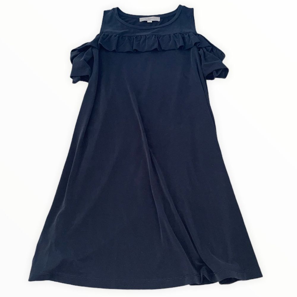 NEW LOFT Cold Shoulder Ruffle Dress Dark Grey